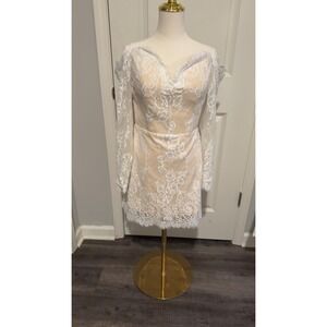 White Lace Off Shoulder Corset Back Mini Dress Gla Party Sexy‎ Wedding Rehearsal